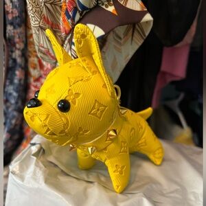 Fashion Designer French Bulldog Bag Charm NWOT Yellow w/gold tone hardware